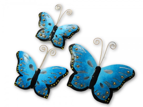 Metal Butterfly Wall Art - Blue - Set of 3